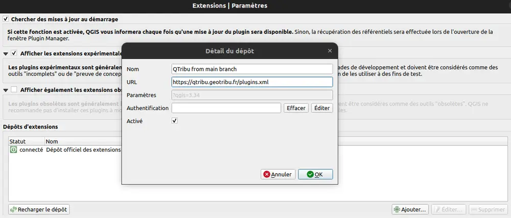 QGIS - Détail du dépôt de plugins